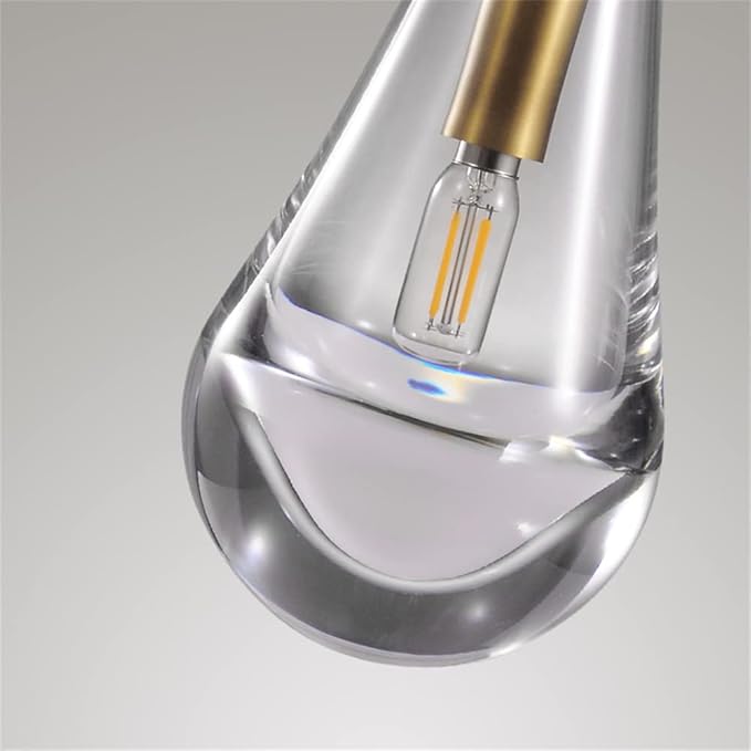 Modern Raindrop Pendant Lights, Pendant Lights for Kitchen Island, Brass Rod Dining Room Light Fixture, Clear Solid Raindrop Chandelier, Chandelier for Living Room Hallway, Including Bulb