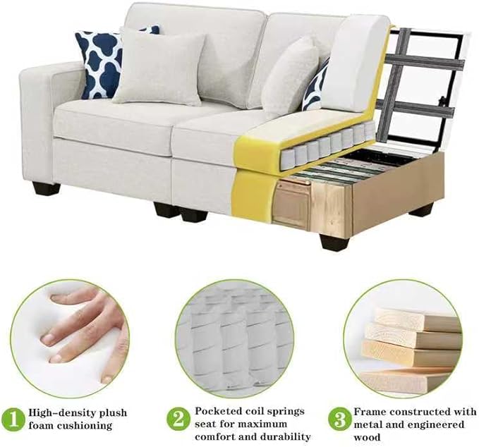 L Lengend Vansen Modular Sectional Sofa U Shaped Couch with Ottoman Modern Reversible Corner Sectional Couch for Living Room (Cream, 2+3)