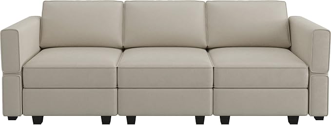 Belffin Modular Sofa Couch with Storage Seats Velvet 3 Seater Sofa for Living Room Grey