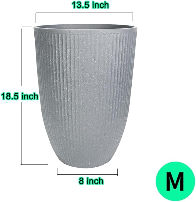 2 Pcs Pack 18.5 Inches Heavy Duty Plastic Resin Tall Tapered Planter Pots Large Round Planter Flower Pot with Drainage Holes for Indoor Outdoor Deck Porch Garden Home Patio Front Door (Light grey, M)
