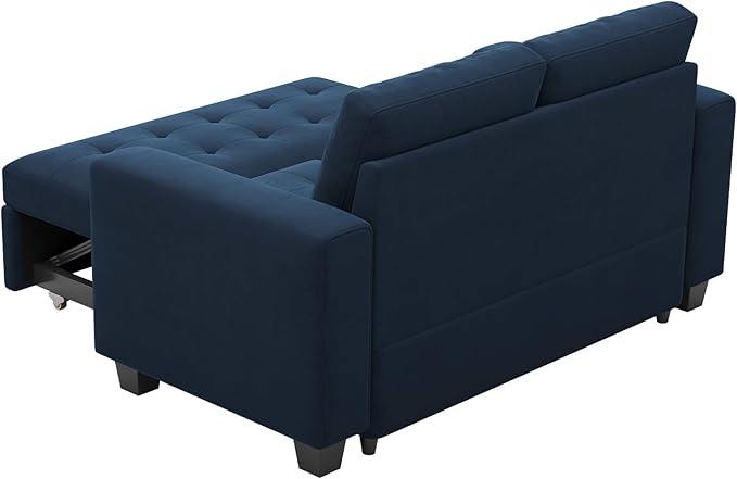 Belffin Modular Sectional Sleeper Sofa with Pull Out Couch Bed Modular Sleeper Loveseat Sectional Sofa Velvet Fabric for Living Room Apartment Blue