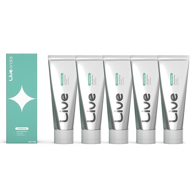 Live Orals Whitening Toothpaste 80g x 5 Units - Fluoride-Free Stain Removal, Strengthens Enamel, Natural Ingredients, Fresh Mint Flavor