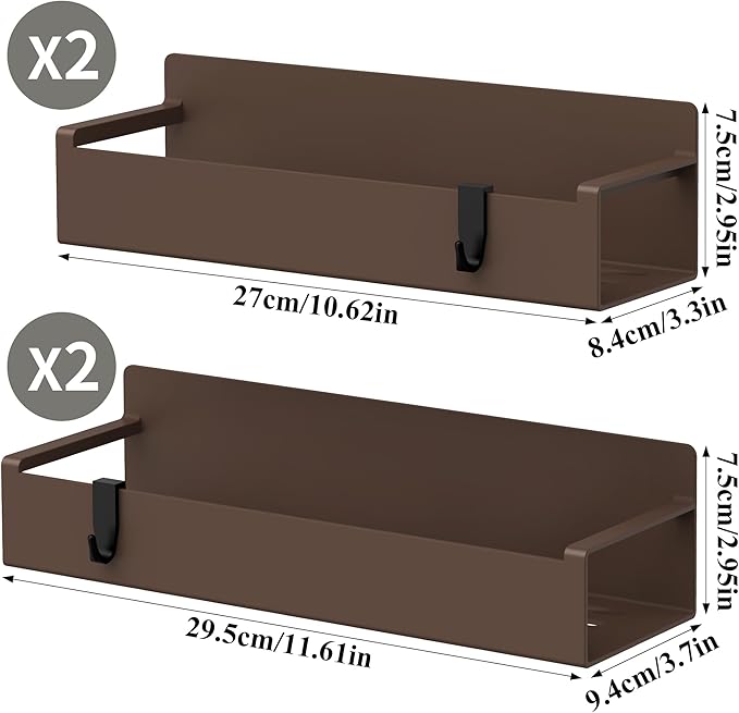 4 Pack Magnetic Spice Rack Organizer for Refrigerator and Oven, Brown Fridge Organizers and Storage for Kitchen