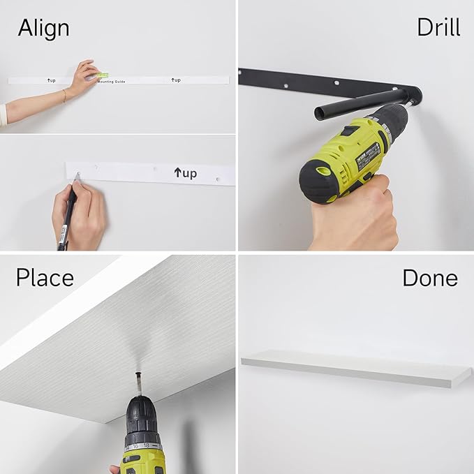 BAYKA Floating Shelves, 48 inches Long Heavy Duty Wall Mounted Rustic Wood Shelves for Bathroom, Bedroom, Living Room, Kitchen, Office, Hanging Shelf for Books/Storage/Decor(White,Set of 2)