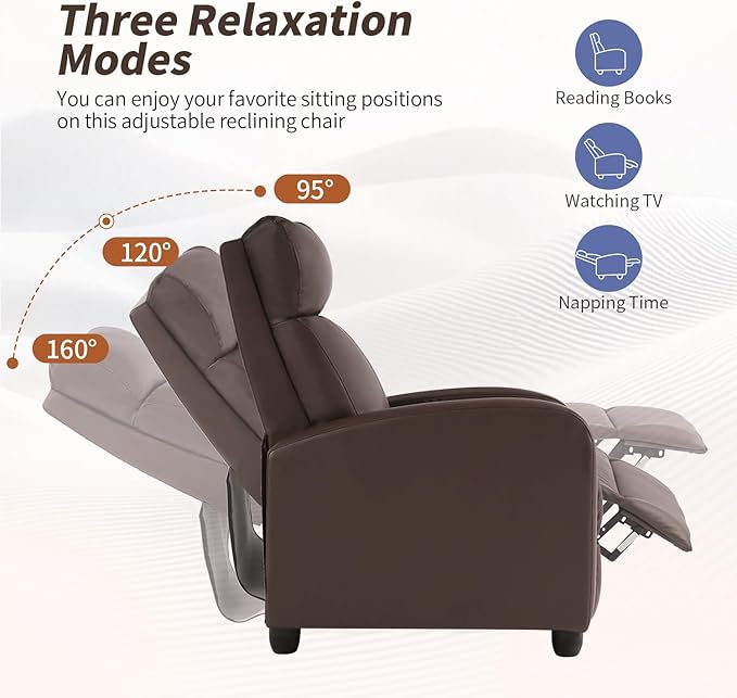 BestMassage | Recliner Chair | with 2 Point Massage Function | Leather Dark Brown | with Lumbar Support, Adjustable Push Back, Footrest & Padded Seat | Easy Assembly | for Living Room, Home Theatre