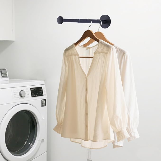 2 Pack Retractable Hanger Holder for Laundry Room, Wall Mount Organizer Rack for Lightweight Clothes, Space Saving Laundry Hook Rod, Keep Empty Hangers Handy, Black