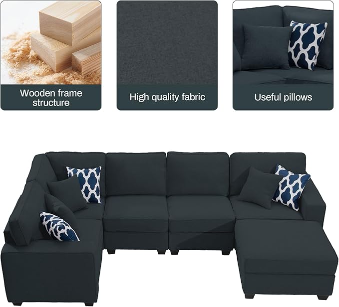 L Lengend Vansen Modular Sectional Sofa U Shaped Couch with Ottoman Modern Reversible Corner Sectional Couch for Living Room (Charcoal, U Shaped Sofa-1)