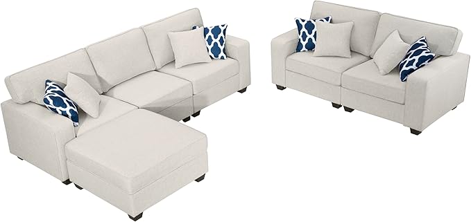 L Lengend Vansen Modular Sectional Sofa U Shaped Couch with Ottoman Modern Reversible Corner Sectional Couch for Living Room (Cream, 2+3 with Ottoman)