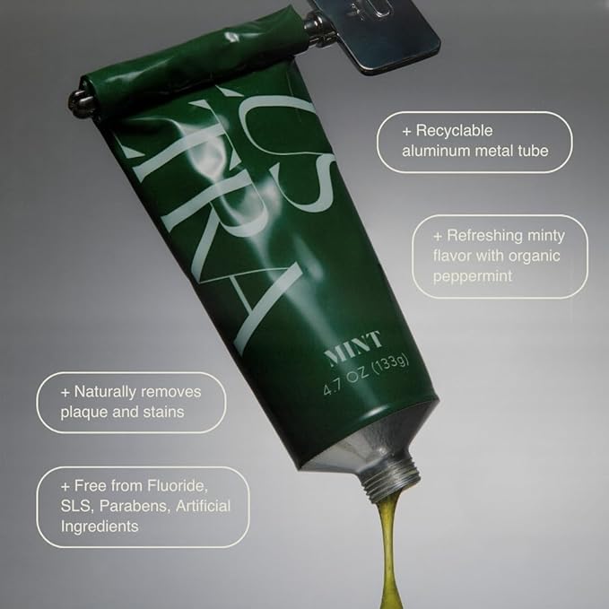 Plus Ultra 2 Organic Fluoride-Free Gel Toothpaste in Aluminum Tube | Eco-Friendly, SLS Free | Made with Aloe, Peppermint, Bamboo Extract | for Sensitivity & Whitening & 1 Toothpaste Squeezer Turn Key