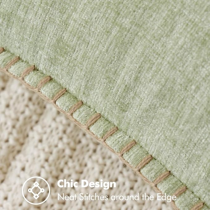 MIULEE Pack of 2 Couch Throw Pillow Covers 24x24 Inch Light Green Farmhouse Decorative Pillow Covers with Stitched Edge Soft Chenille Solid Dyed Spring Pillow Covers for Sofa Bed Living Room