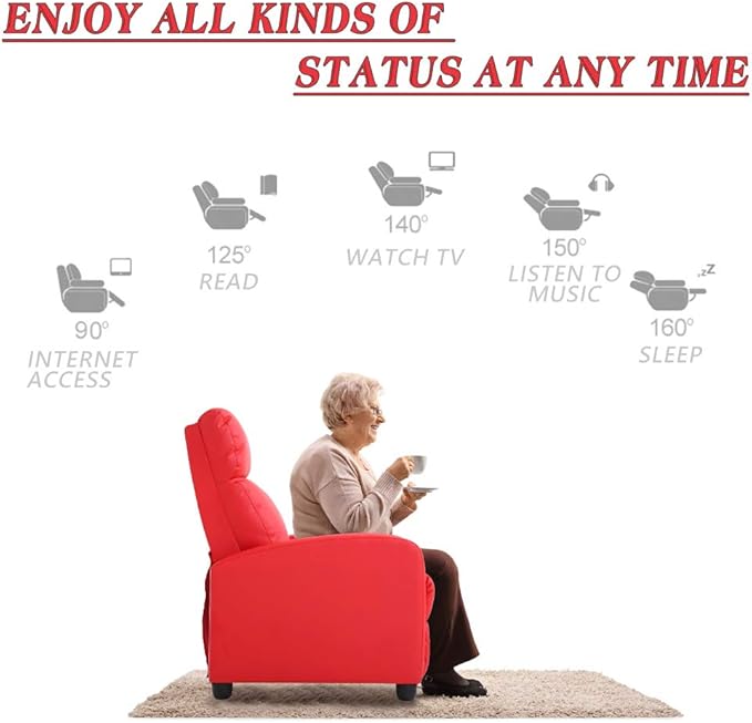 BestMassage | Recliner Chair | with 2 Point Massage Function | Pu Red | with Lumbar Support, Adjustable Push Back, Footrest & Padded Seat | Easy Assembly | for Living Room, Home Theatre