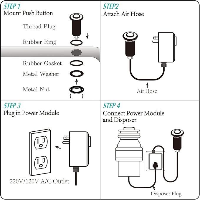 BESTILL Garbage Disposal Air Switch Kit - UL Listed, Brass 2.95" Short Sink Top On/Off Switch Button for Food Waste Disposer, Brushed Gold, Compatible with all Garbage Disposals