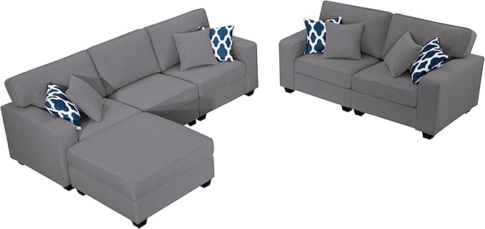 L Lengend Vansen Modular Sectional Sofa U Shaped Couch with Ottoman Modern Reversible Corner Sectional Couch for Living Room (Dark Grey, 2+3 with Ottoman)