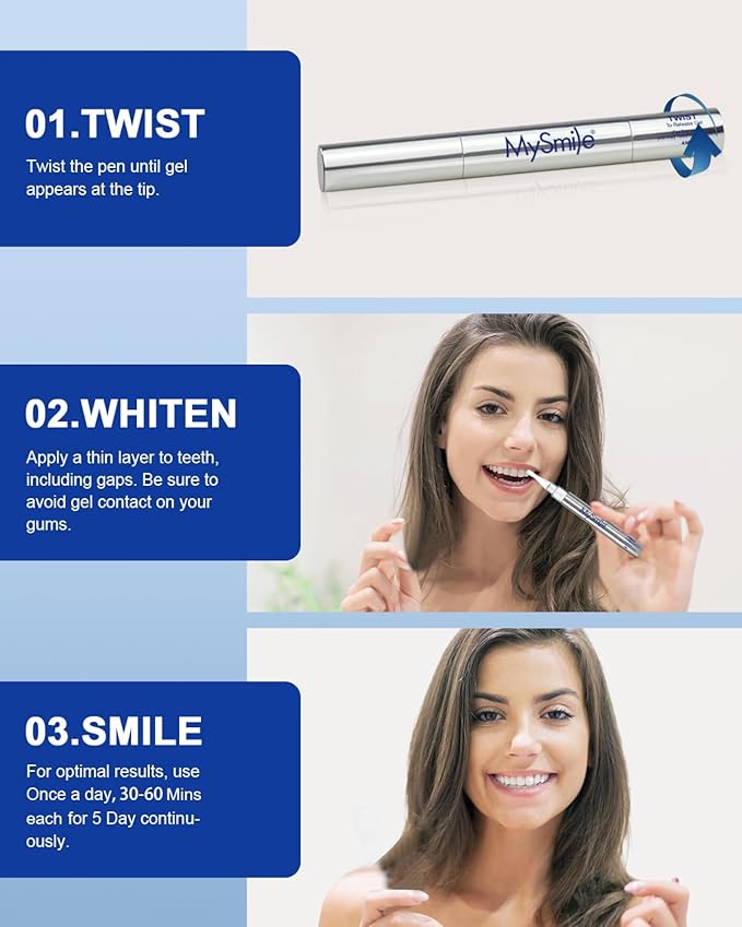 MySmile Non-Sensitive Teeth Whitening Pen Mint Gel Enamel Safety 8ML 30+ Treatments Fast Remove 20 Years of Stains Care Oral Bright Smile Alternative Teeth Whitening Strips 