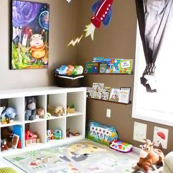 AZSKY 48 Inch Long Floating Shelves for Wall Large Picture Ledge Walnut Photo Ledge Wall Shelf Bookshelf for Home Decor Bathroom Kitchen Spice Rack Gallery Kids Book