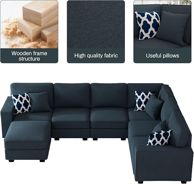 L Lengend Vansen Modular Sectional Sofa U Shaped Couch with Ottoman Modern Reversible Corner Sectional Couch for Living Room (Charcoal, U Shaped Sofa-2)