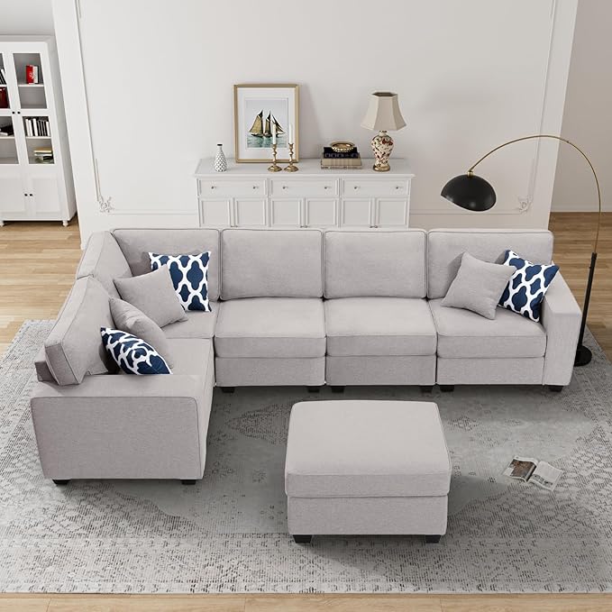 L Lengend Vansen Modular Sectional Sofa U Shaped Couch with Ottoman Modern Reversible Corner Sectional Couch for Living Room (Light Grey, U Shaped Sofa-1)