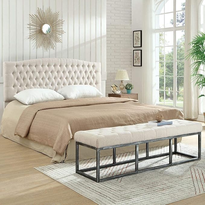 24KF Upholstered Tufted Button Linen Fabric Headboard,Comfortable Fashional Headboard King/CA King Size,Ivory