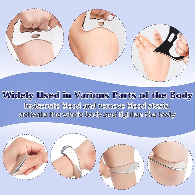 3 in 1 Guasha Massage Tool, Grade Stainless Steel Scraping Tool for Soft Tissue Upgrade Physical Therapy Stuff,Used for Back, Legs, Arms,Neck,Shoulder, Gua sha Tool… (Square+S-Shape+D-Shape)