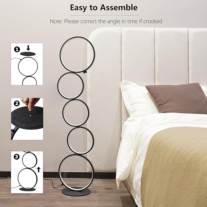 NUÜR 43.3" Modern Floor Lamp, LED Floor Lamp for Living Room, Dimmable, Circle Standing Lamp, Energy-Saving, Unique Lamp for Bedroom, Office, Home