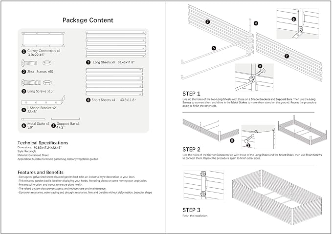 6x4x2FT Metal Raised Garden Bed Kit, Galvanized Outdoor Garden Bed Planter Box for Vegetables, Flowers, Herbs, Succulents and More, Black