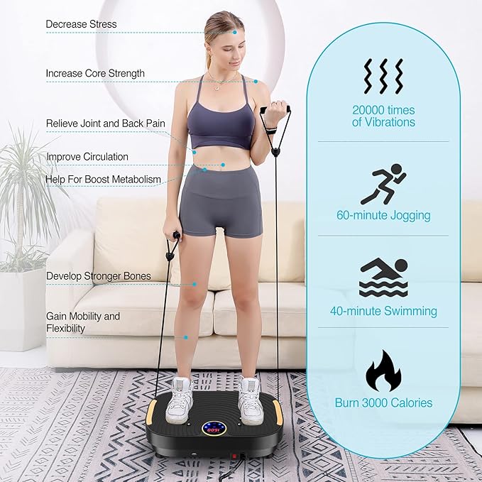 AXV Vibration Plate Fitness Platform Exercise Machine Vibrating Lymphatic Drainage Shaking Full Body Shaker Workout Vibrate Stand Shake Board Sport Gym for Weight Loss Fat Burner for Women Men