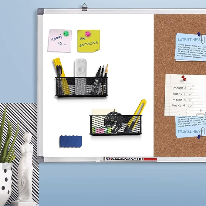 6.29'' × 2.28'' × 2.48 Black Magnetic Basket for Refrigerator Magnetic Pen Holder Locker Organizer for Home Office Accessories Magnetic Basket for Whiteboard,Set of 2