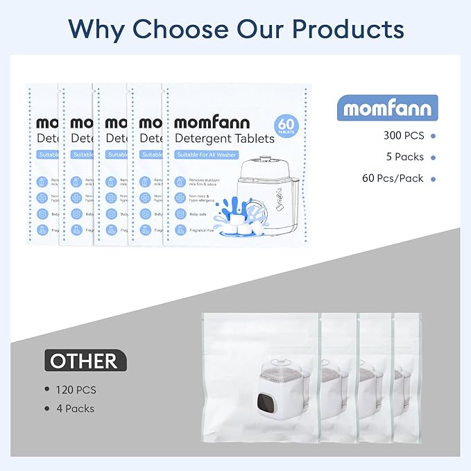 300 Professional Deep Cleaning Detergent Tablets for All Baby Bottle Washers, Washer Tablets for Bottle Washer and Sterilizer and Dryer, Easy to Use