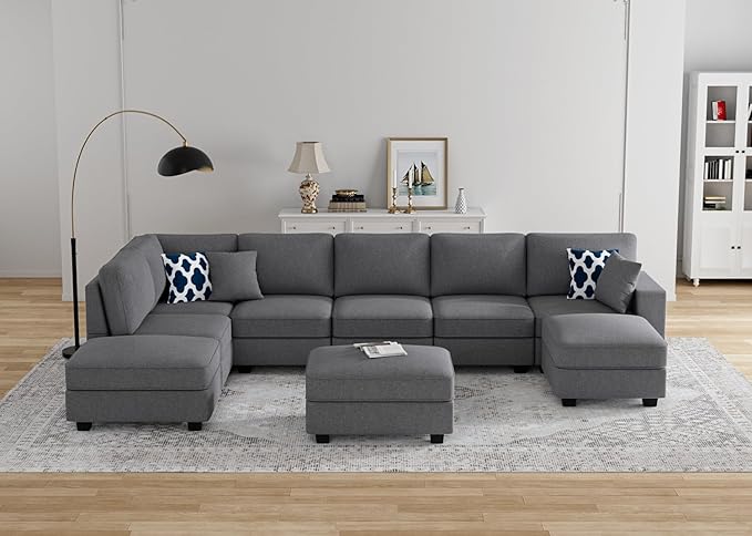 L Lengend Vansen Modular Sectional Sofa U Shaped Couch with Ottoman Modern Reversible Corner Sectional Couch for Living Room (Dark Grey, U Shaped Sofa-4)