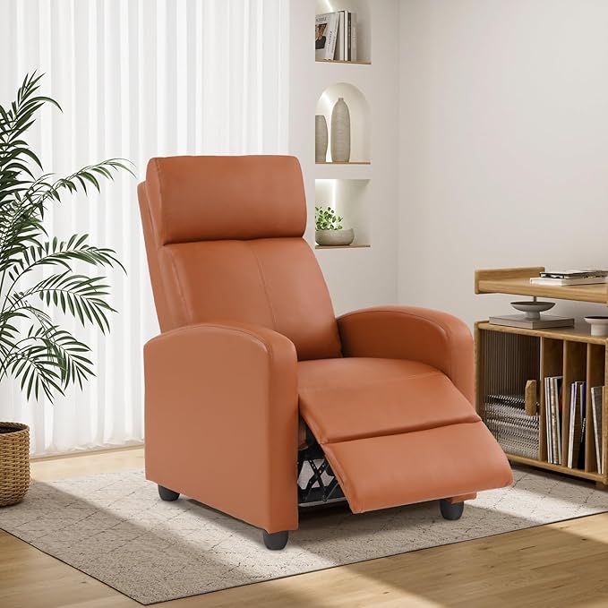BestMassage | Recliner Chair | No Massage Function | Pu Tan | with Lumbar Support, Adjustable Push Back, Wide Armrests, Footrest & Padded Seat | Easy Assembly | for Living Room, Home Theatre