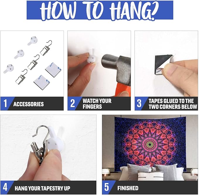 ADDWel Blacklight Mandala Boho Tapestry Glow In The Dark, Black Light Bohemian Hippie Poster Wall Hanging for Bedroom Aesthetic Wall and Room Decor (60" x 80", Mandala)