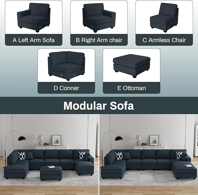 L Lengend Vansen Modular Sectional Sofa U Shaped Couch with Ottoman Modern Reversible Corner Sectional Couch for Living Room (Charcoal, U Shaped Sofa-4)