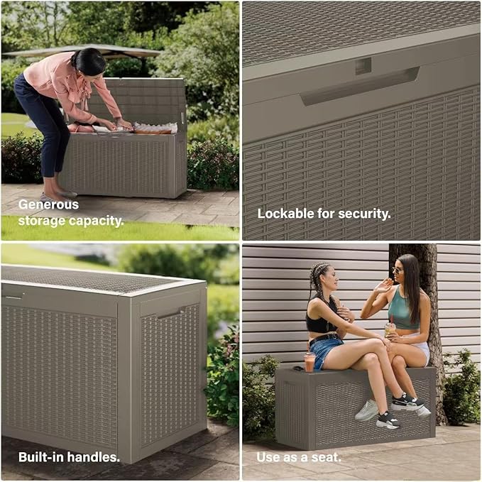 200 Gallon Outdoor Storage Box Waterproof Lockable Resin Deck Box Large, Patio Storage Bin for Pool Accessories Cushion Furniture, Garden Tools, UV-Resistant Outside Delivery Grey