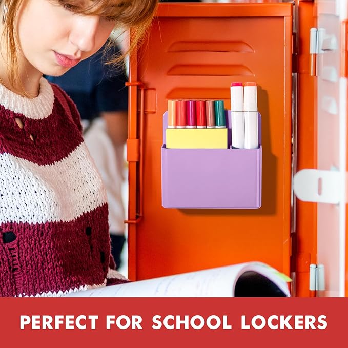 BEYGORM 2 Pack Plastics Magnetic Pen Holder for Refrigerator, Dry Erase Marker Holder for Whiteboard,Magnet School Locker Organizer Accessories, Pencil Cup, Pen Caddy, Classroom Organization(Purple)