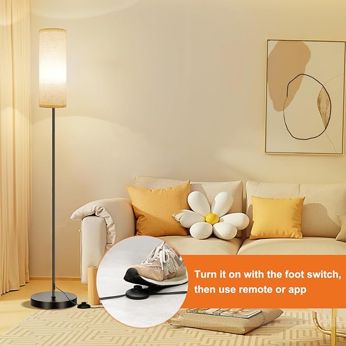 FRIDEKO HOME 2 Pack Floor Lamps for Living Room, Dimmable Colors Temperature & Brightness, Modern Floor Lamp with Remote, Tall Standing Lamps for Living Room Bedroom Office, Beige Shade 9W RGB Bulb