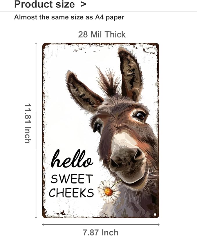 ALKB Western Bathroom Decor Vintage Donkey Gift - Funny Bathroom Restroom Toilet Decoration - Hello Sweet Cheeks Metal Sign 8x12 Inch