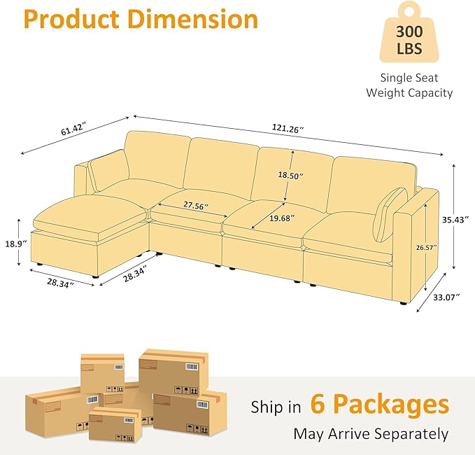 Modular Sectional Sofa, Convertible Sofa Couch Modular Sofa with Ottoman, Sectional Sofas for Living Room Small Apartments