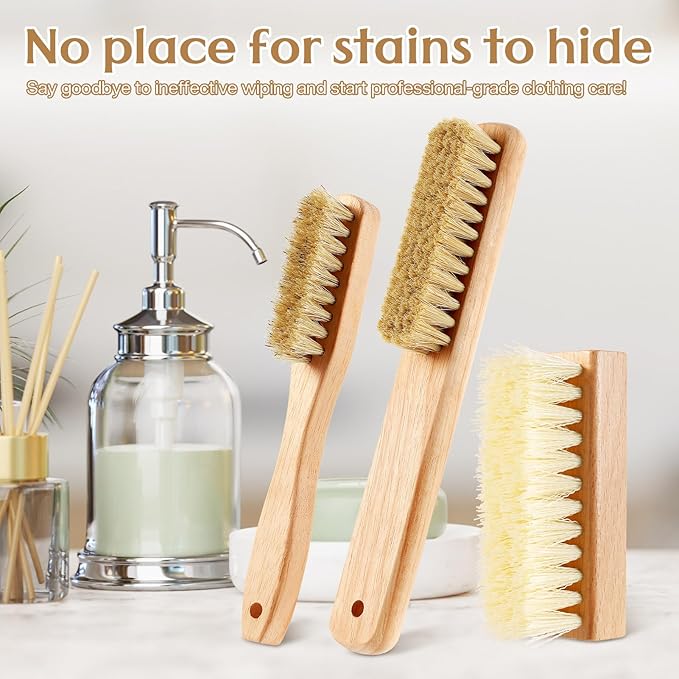 3 Pcs Wood Laundry Stain Brush Stain Remover Brushes with Boar Bristle Small Stain Brush for Clothes for Scrubbing Stains from Furniture Fabric Leather(3 Pcs D)