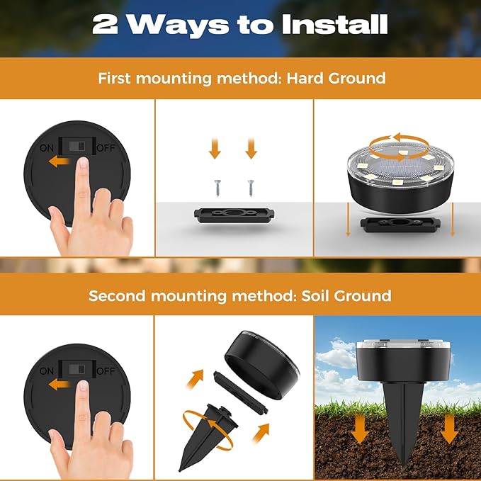 Mini Outdoor Solar Lights,8 Pack Solar Garden Light for Outside IP65 Waterproof, 8 LED Disc Landscape Lighting for Garden Yard Driveway Walkway Poolside Deck Lawn Patio,Warm White