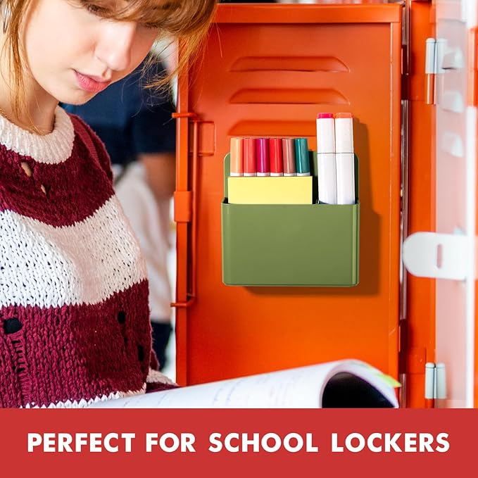 BEYGORM 2 Pack Plastics Magnetic Pen Holder for Refrigerator, Dry Erase Marker Holder for Whiteboard,Magnet School Locker Organizer Accessories, Pencil Cup, Pen Caddy (Army Green)