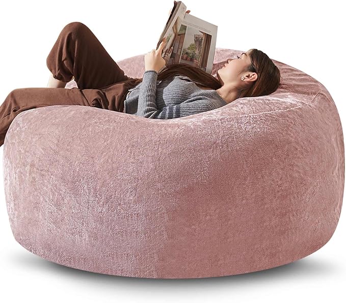 Bean Bag Chair 4Ft, Memory Foam Filled, Large Beanbag Chairs for Adults and Teens, Soft Sofa with Removable Flannel Cover, Round Couch for Living Room Bedroom College Dorm (Pink, 4FT-47×47"×24")