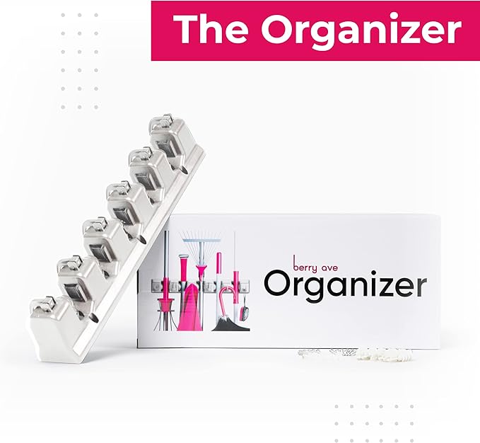 Berry Ave Broom Holder and Garden Tool Organizer Rake or Mop Handles Up to 1.25-Inches (White, 2pk)