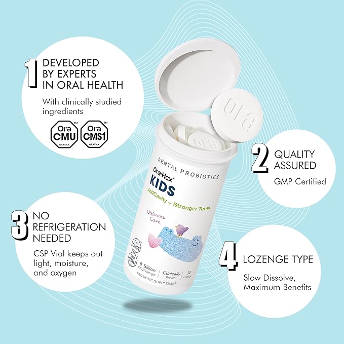 Kids Dental Probiotics for Anti-Cavity + Healthy Teeth and Gums, 8 Billion CFU Probiotics for Oral Health, Yogurt Flavor 2-Pack