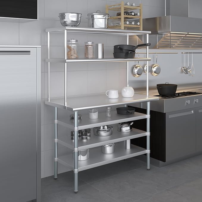 AmGood Stainless Steel Double-Tier Shelf | Work Table Overshelf | NSF Certified | Fits Over Tables | Many (48 in. Long x 18 in. Deep)