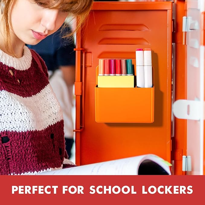 BEYGORM 2 Pack Plastics Magnetic Pen Holder for Refrigerator, Dry Erase Marker Holder for Whiteboard,Magnet School Locker Organizer Accessories, Pencil Cup, Pen Caddy, Classroom Organization(Orange)