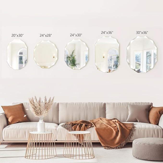 Bathroom Mirrors for Over Sink, Round Frameless Mirrors for Wall, 20x28 Inch Beveled Bathroom Mirror, Bathroom Vanity Circle Mirror for Bedroom Living Room Entryway Home Decor