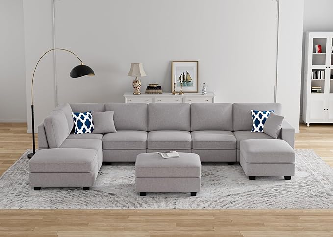 L Lengend Vansen Modular Sectional Sofa U Shaped Couch with Ottoman Modern Reversible Corner Sectional Couch for Living Room (Light Grey, U Shaped Sofa-4)
