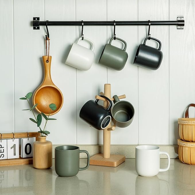 AmorArc 14oz Coffee Mugs Set of 6, Ceramic Coffee Mugs with Large Handle & Wavy Rim for Latte/Hot Cocoa/Tea, Stylish Coffee Mugs for Men Women. Oven,Dishwasher&Microwave Safe, Reactive Glaze