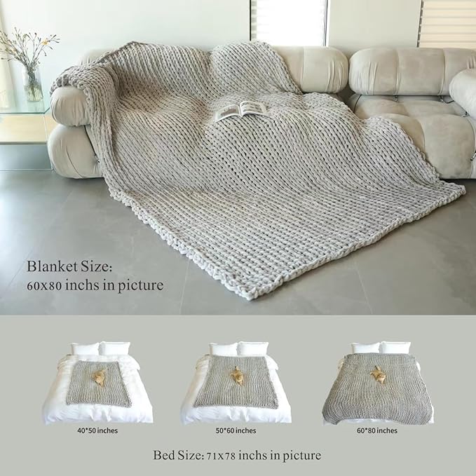 Maetoow Tighter Version Chenille Chunky Knit Blanket Throw (60×80 Inch), Handmade Warm & Cozy Blanket Couch, Bed, Home Decor, Soft Fleece Banket, Boho Thick Blankets and Giant Yarn Throws,Brown