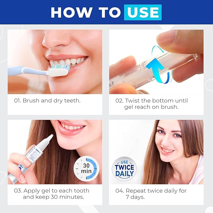 Luelli Teeth Whitening Pen, 20+ Uses - Travel Size Professional Tooth Whitener Serum, Extra Strength Organic Teeth Bleaching Gel for Sensitive Teeth, Instant Stain Removal, Simply White Smile, 4 Count